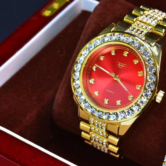 Full Iced Out Red Face Stylish Luxury Party Watch - Picture 3 of 4